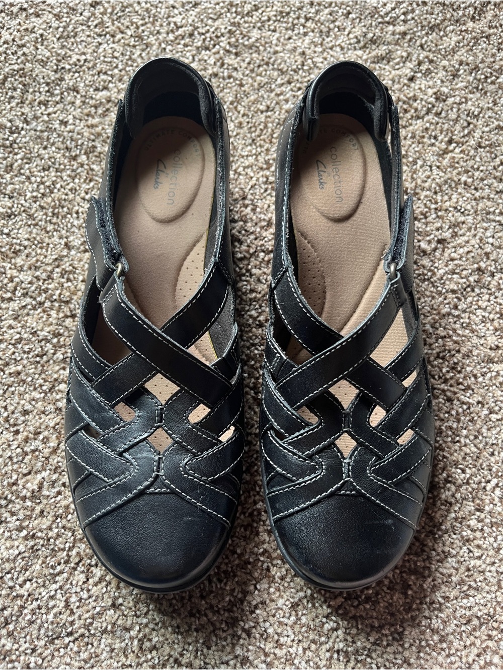 Clarks Black Leather Women's Strappy Closed-Toe Sandals